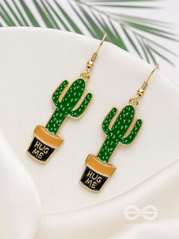 The Desert's Rose- Golden Cactus Enamelled  Earrings