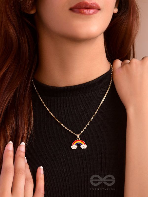 The Rainbow Colors- Golden Embellished Necklace With Anti-Tarnish Coating