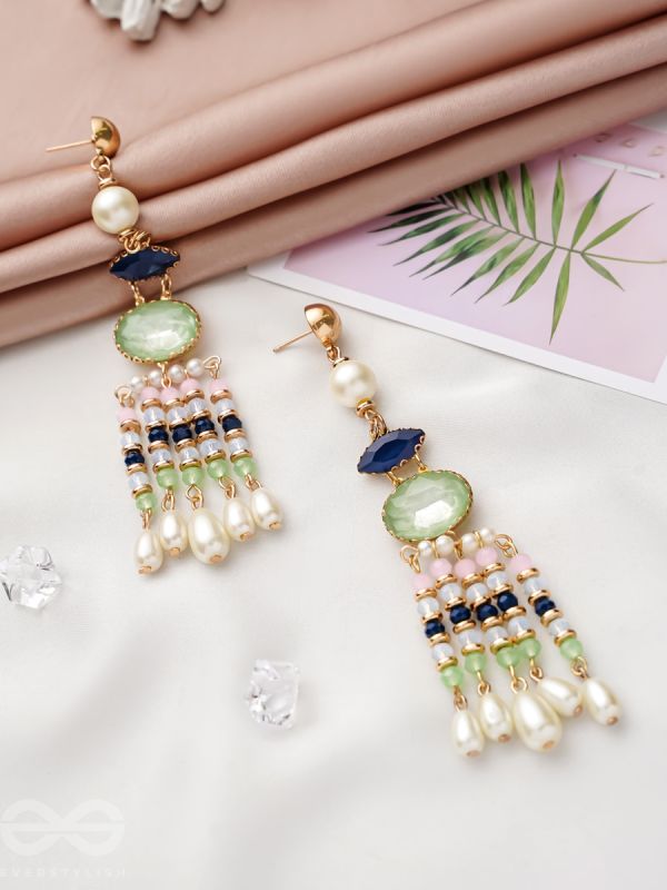 The Emerald Wave- Golden Embellished Earrings