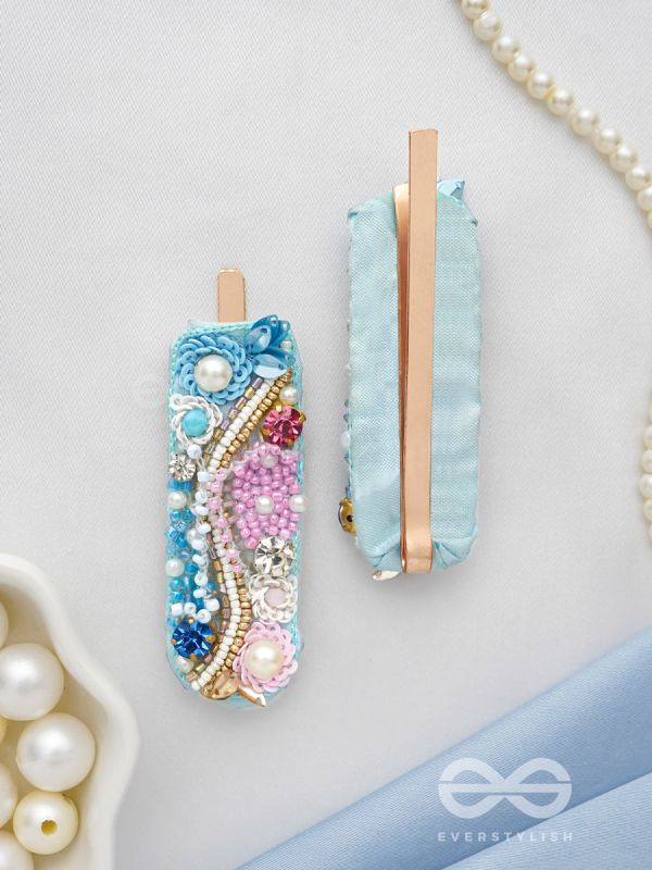 Velaam- Sea and Beach- Stones, Sequins and Beads Embroidered Hair Clips