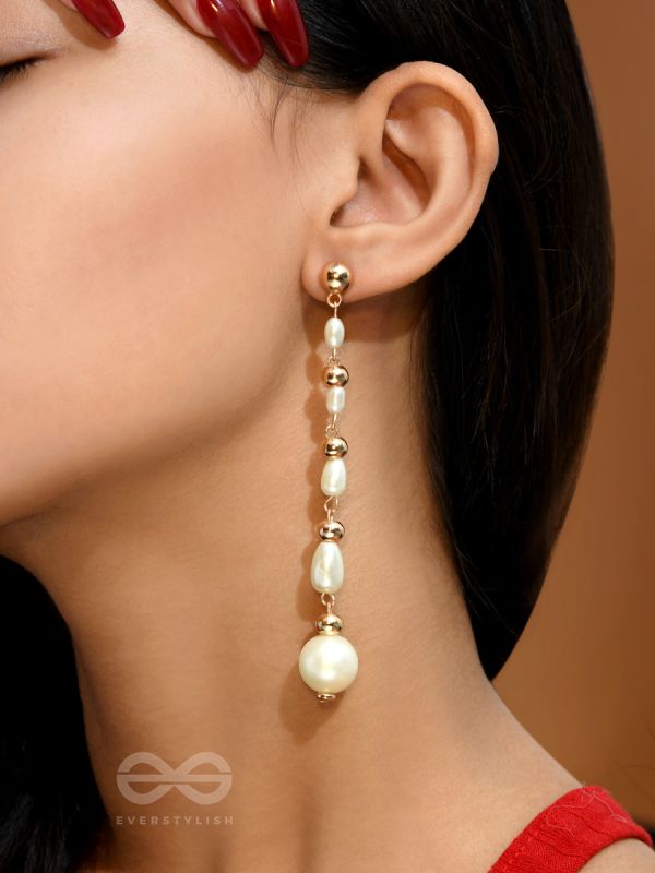 The Pearlescent Drops - Golden Pearls Earrings