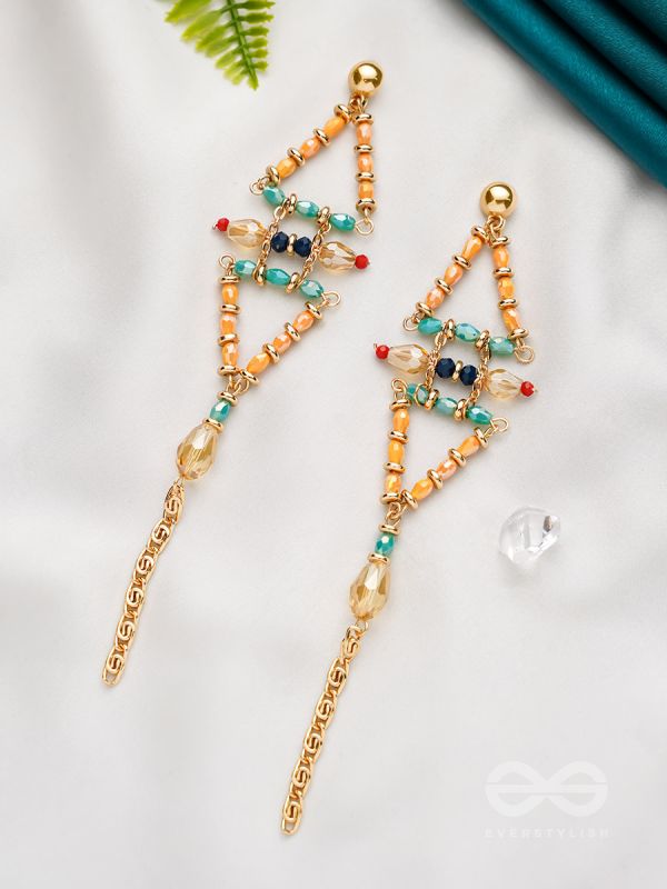 The Pyramid Reflection- Golden Embellished Earrings