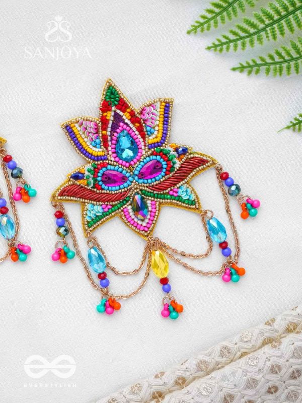 Karnika- The Lovely Lotus- Stones, Sequins and Resham Embroidered Statement Earrings