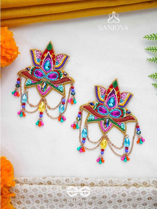 Karnika- The Lovely Lotus- Stones, Sequins and Resham Embroidered Statement Earrings