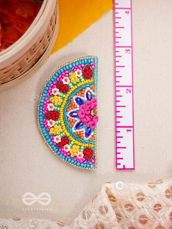 Vrittardha- The Florid Semicircle- Stones, Sequins and Resham Embroidered Stud Earrings