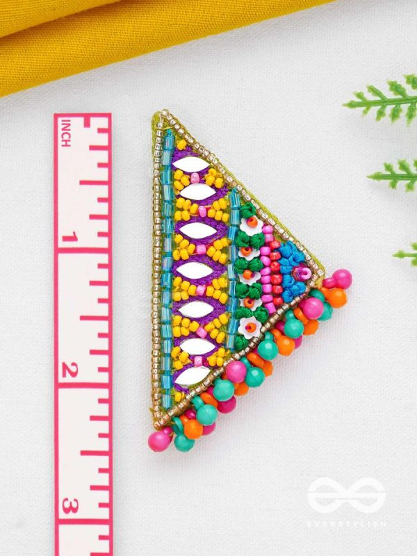 Shikharin - The Gorgeous Pyramid - Mirrors, Beads And Resham Hand Embroidered Stud Earrings