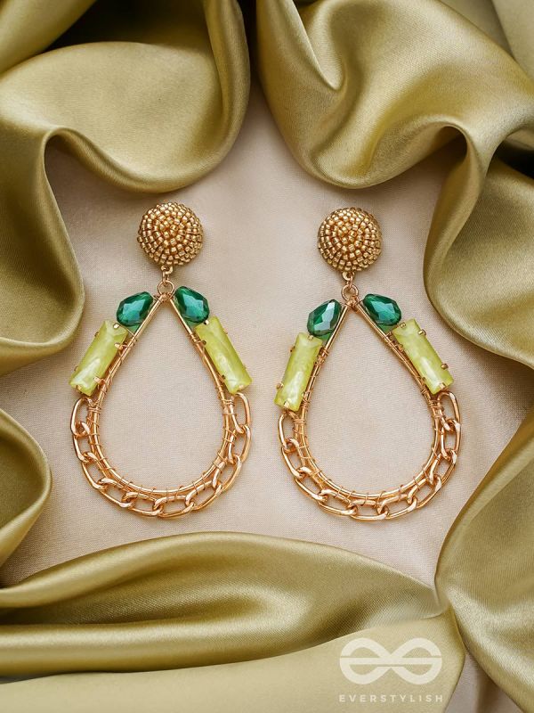 The Bejeweled Raindrops - Golden Embellished Earrings