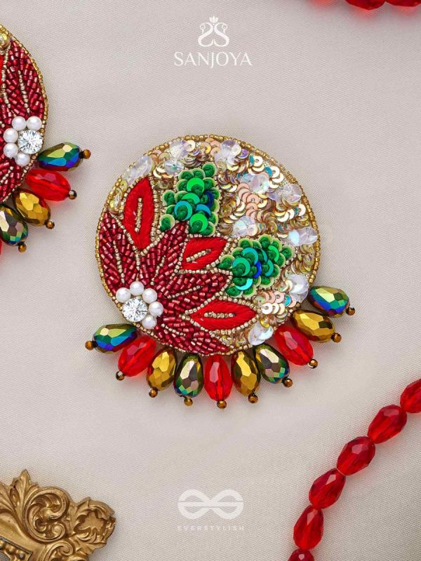 Surangi - The Red Flower Tree - Resham, Cutdana And Sequins Hand Embroidered Earrings