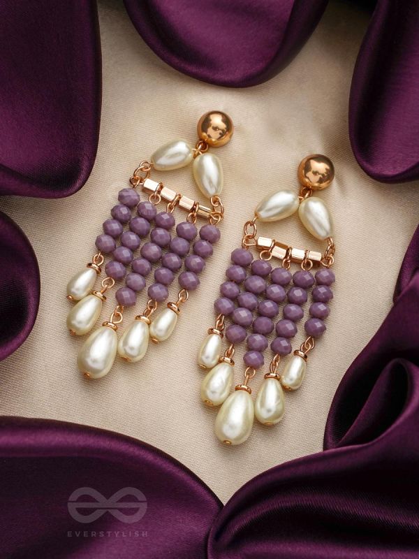 The Violet Paradise- Golden Embellished Pearl Earrings
