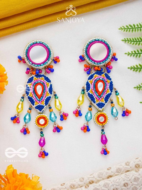 Odyaman - The Vibrant Rainfall - Beads, Resham And Mirrors Hand Embroidered Earrings