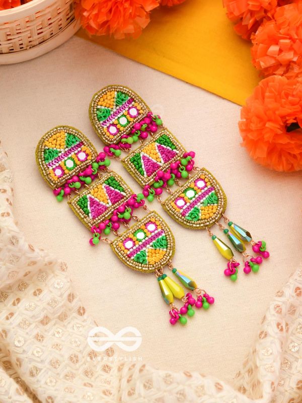 Udyaanaka - The Graceful Garden - Beads, Sequins And Resham Hand Embroidered Earrings