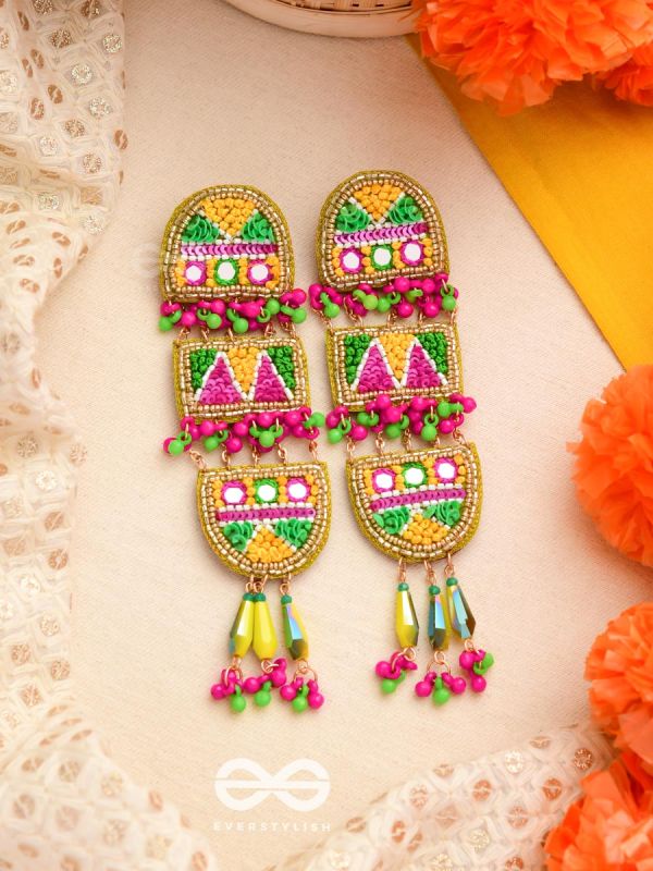 Udyaanaka - The Graceful Garden - Beads, Sequins And Resham Hand Embroidered Earrings