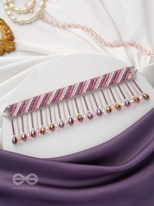 Plaksha - The Tulip Garden - Beads, Cutdana And Glass Drops Hand Embroidered Choker Neckpiece