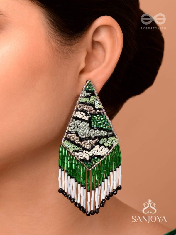 Rauhineya - The Luminous Emerald - Sequins And Cutdana Hand Embroidered Earrings
