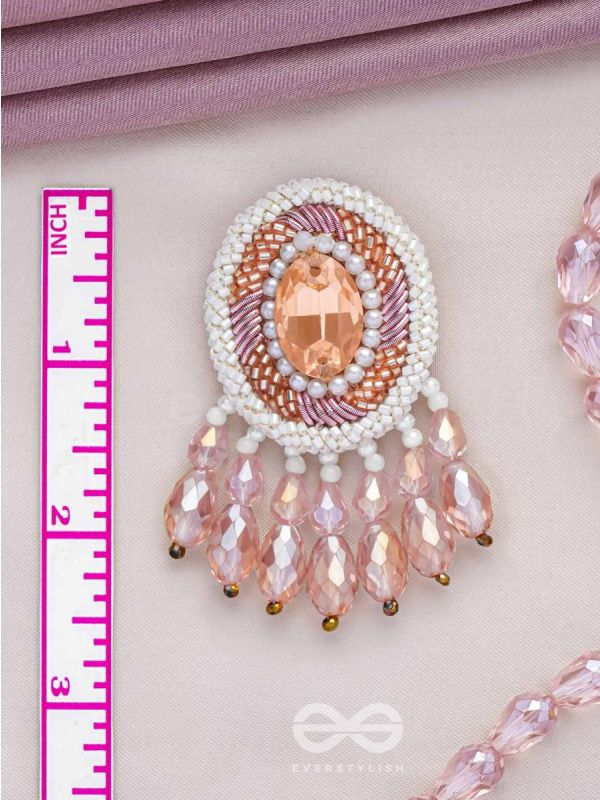 Praatika - The Pink Rose - Stone, Cutdana And Glass Drops Hand Embroidered Earrings