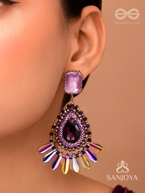 Shraayava- The Blooming Flower-  Stones and Glass Beads Embroidered Earrings