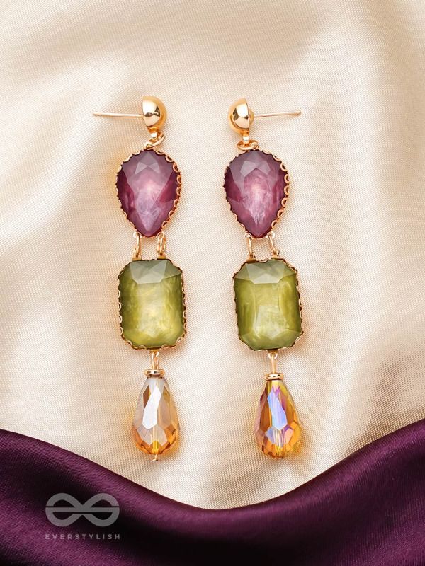 The Chromatic Rain- Golden Embellished Earrings