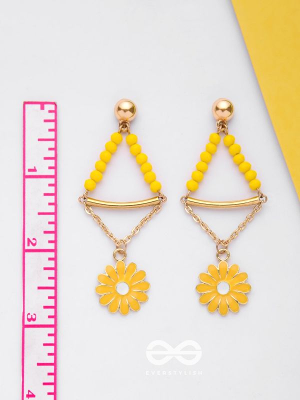 The Marigold Swing- Golden Enamelled Earrings