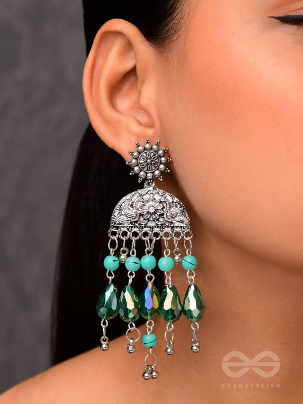 The Emerald Eden- Oxidised Embellished Earrings