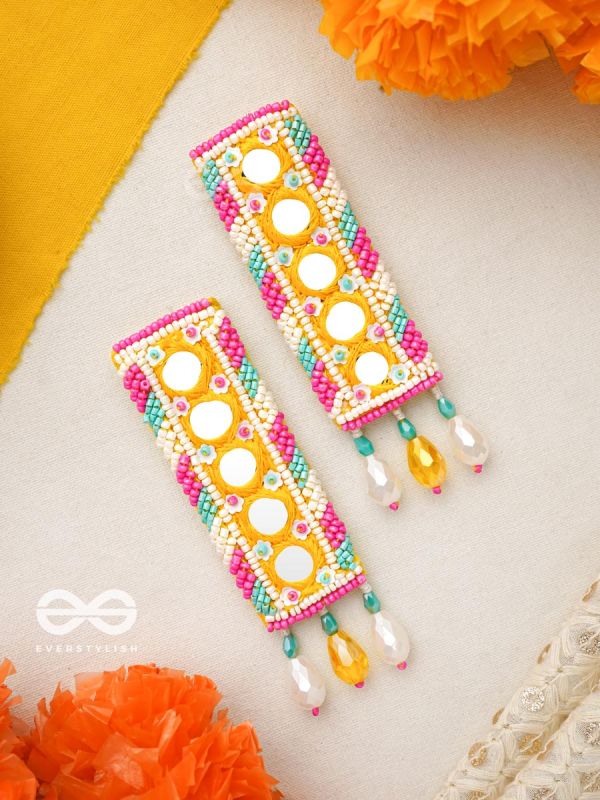 Bimbita- The Mirror Image- Glass Beads & Mirror Lace Embroidered Earrings