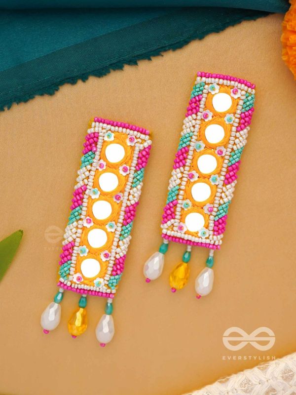 Bimbita- The Mirror Image- Glass Beads & Mirror Lace Embroidered Earrings