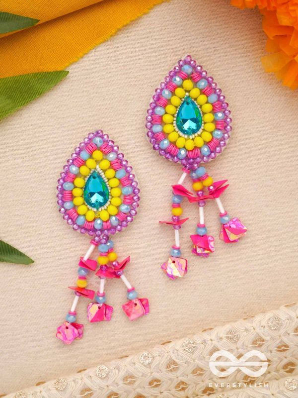 Samvarta - The Rain Cloud - Stone, Beads And Sequins Hand Embroidered Earrings