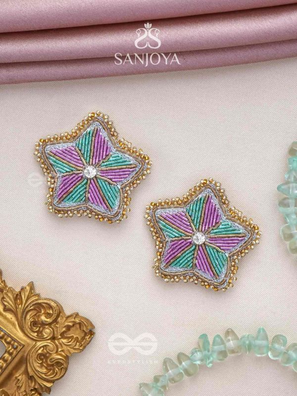 Tusharkana- The Misty Snowflake- Stones & Beads Embroidered Earrings