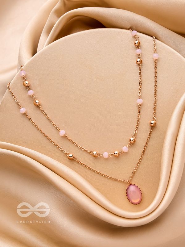The Pink Pizzazz- Golden Embellished Layered Necklace With Anti-Tarnish Coating