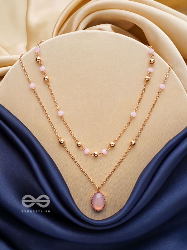 The Pink Pizzazz- Golden Embellished Layered Necklace With Anti-Tarnish Coating