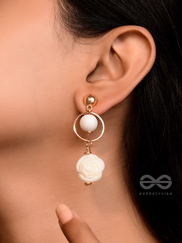 The Snowy Rose- Golden Embellished Earrings