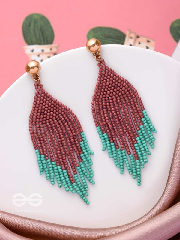 The Crimson Blaze- Golden Beaded Earrings