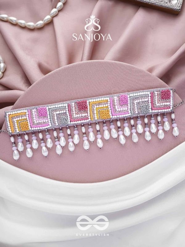 Karmuka - The Jazzy Rainbow - Resham, Beads And Glass Drops Hand Embroidered Choker Neckpiece