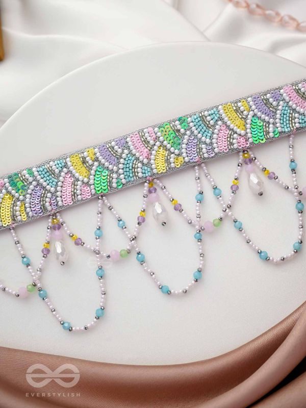 Paatalya - The Flower Meadow - Sequins, Beads And Glass Drops Hand Embroidered Choker Necpiece
