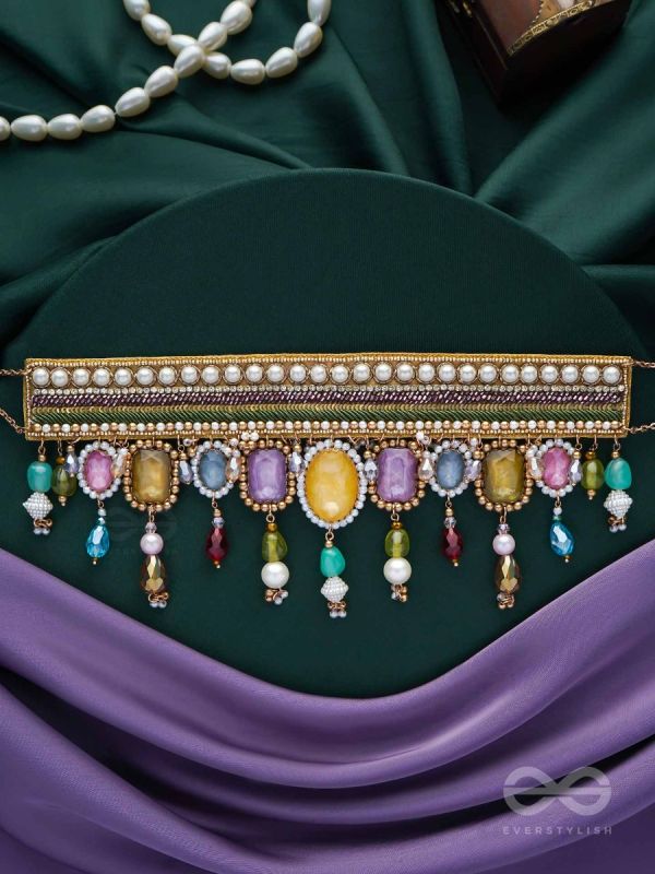 Shikhina- The Bright Lamps- Stones, Sequins & Beads Embroidered Choker Necklace