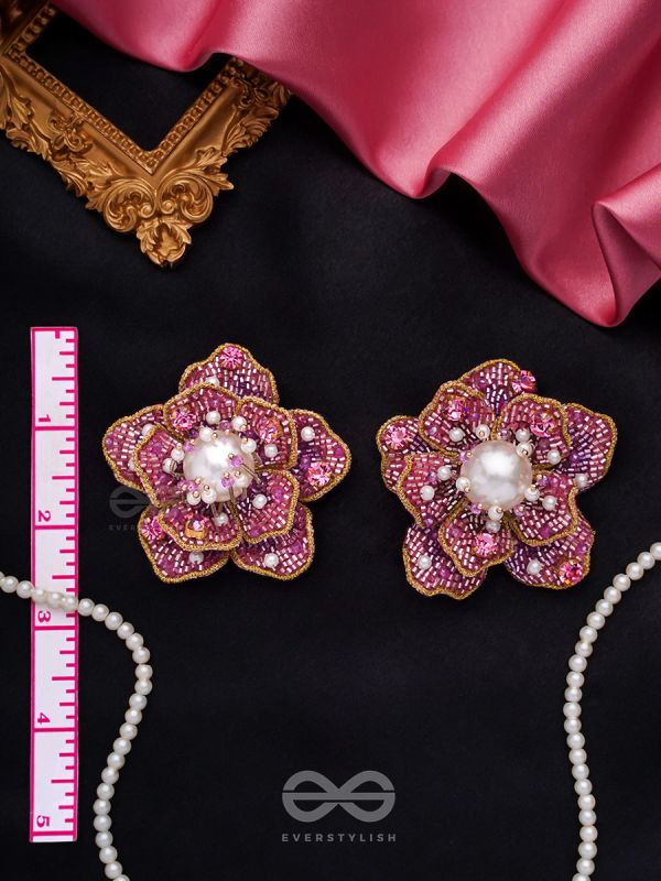 Taarana- The Pink Rose- Pearls, Stones & Beads Embroidered Earrings