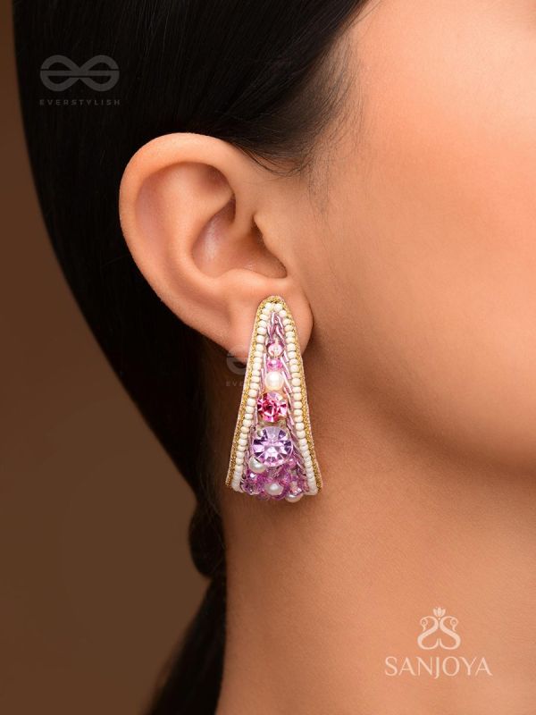 Saireeya- The Purple Garden- Stones, Pearls & Beads Embroidered Earrings