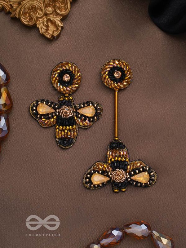 Saaragha - Pair Of Honeybees - Stones, Cutdana And Beads Hand Embroidered Earrings