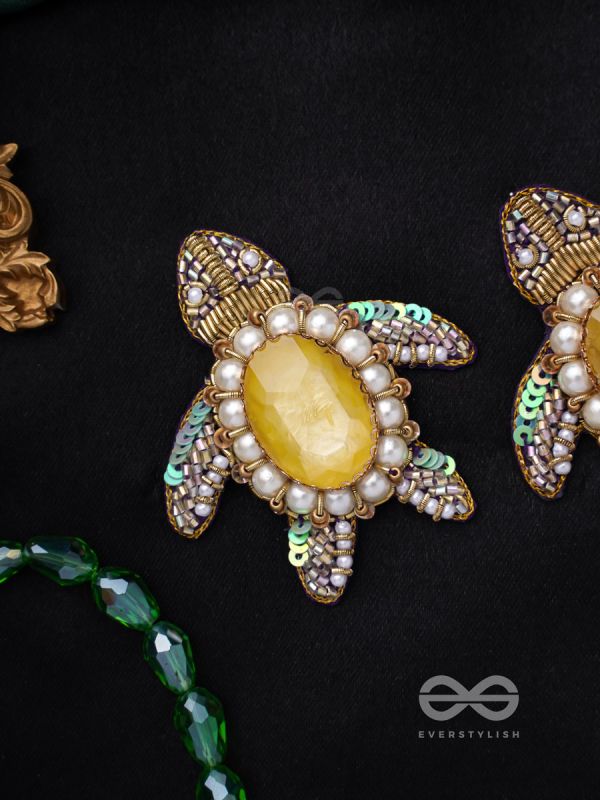 Kamatha- The Turtle Pair- Pearls, Stones & Sequins Embroidered Earrings