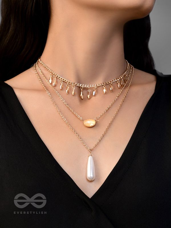 The Reality Stone -  Golden Layered Necklace  With Anti-Tarnish Coating 