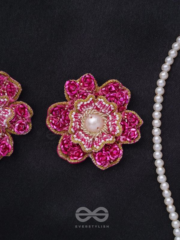 Padmaraga - The Pink Sapphire - Sequins, Beads And Cutdana Hand Embroidered Earrings