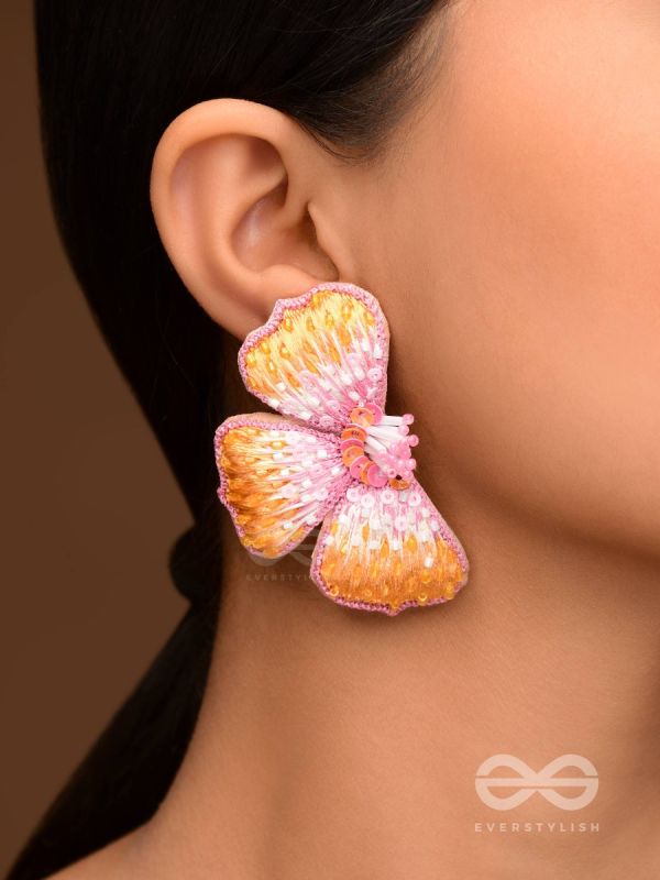 Shobhana - The Shining - Sequins And Resham Hand Embroidered Earrings (Pink & Mustard)