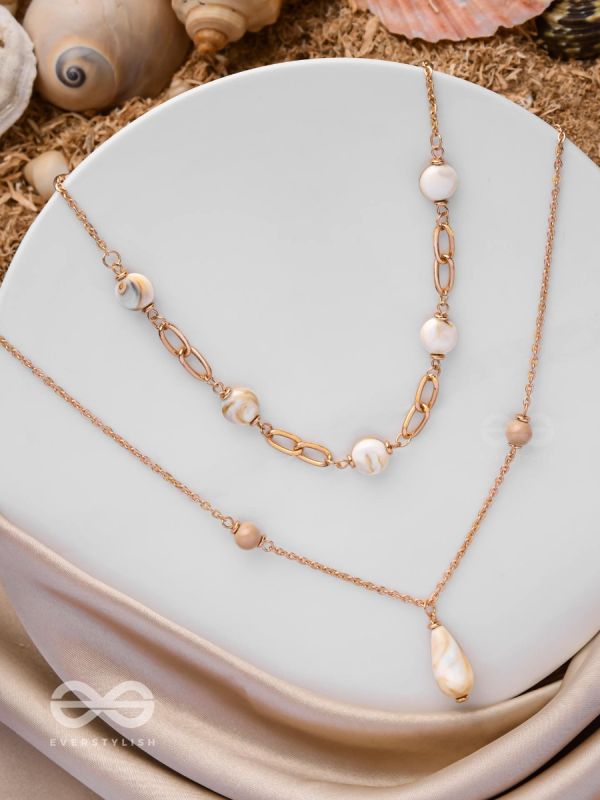 Sea Life Splendor - Statementtwo Layered Necklace With Anti-Tarnish Coating 