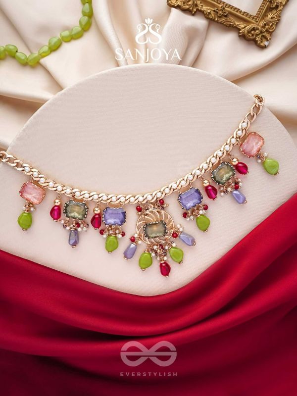 Suprayas - The Regal Gemstones - Golden Embellished Statement Neckpiece (Multicolor)
