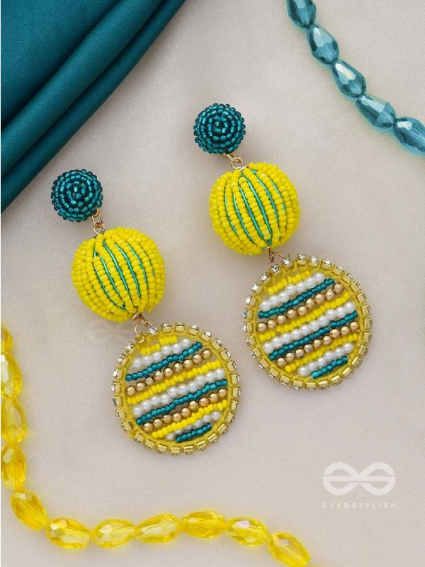 Viroka - Out & Loud - Beads Hand Embroidered Earrings (Yellow & Teal)