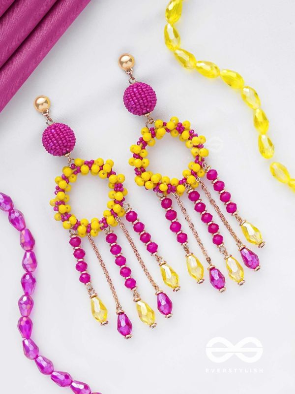 WILDFIRE SPIRIT - BOLD AND STATEMENT DANGLER EARRINGS (PINK & YELLOW)