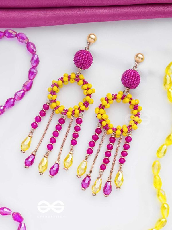 WILDFIRE SPIRIT - BOLD AND STATEMENT DANGLER EARRINGS (PINK & YELLOW)