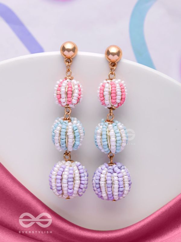 COTTON CANDY CHARMS -  CUTE BEADED EARRINGS (PURPLE, BLUE & PINK)