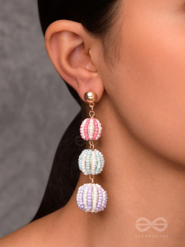 COTTON CANDY CHARMS -  CUTE BEADED EARRINGS (PURPLE, BLUE & PINK)
