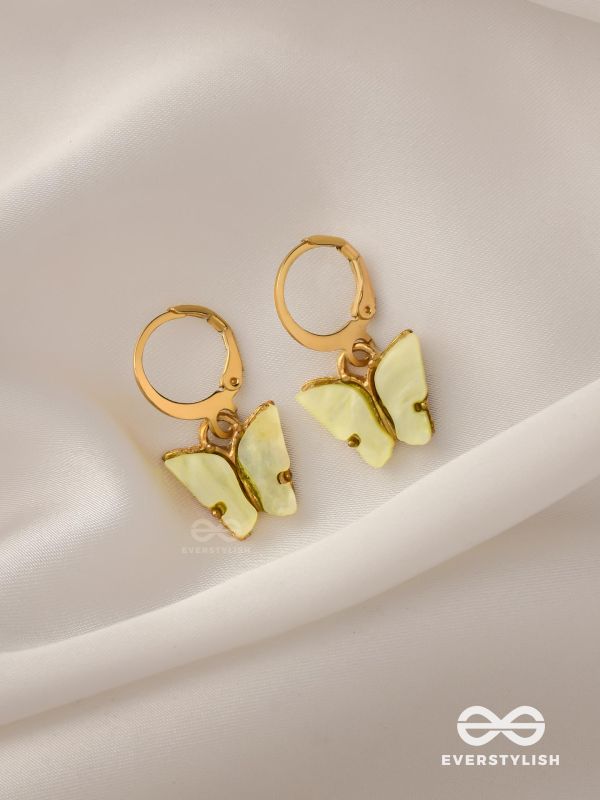 TAKE THE SKY LIKE A BUTTERFLY - CUTE GOLDEN DANGLER EARRINGS (LEMON YELLOW)