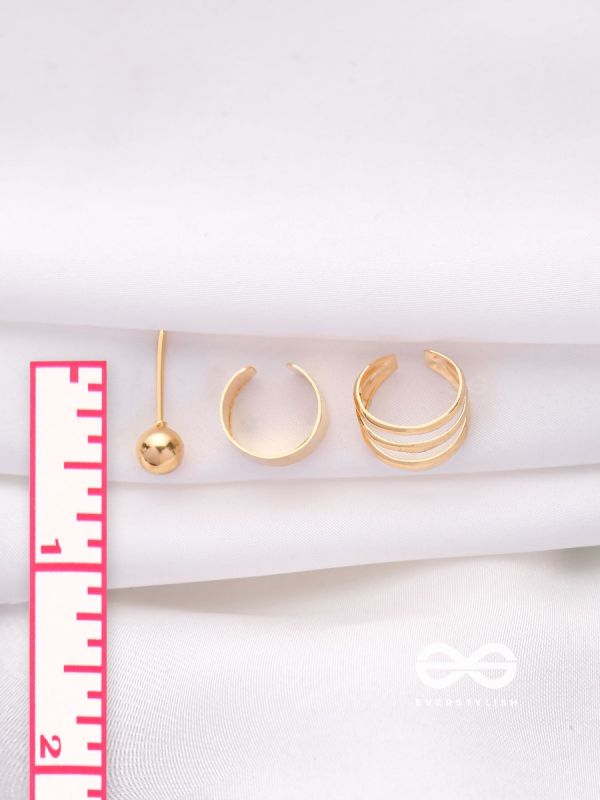 THE PERFECT TRIO - TWO EARCUFF & ONE STUD (ONE EAR) (GOLD)